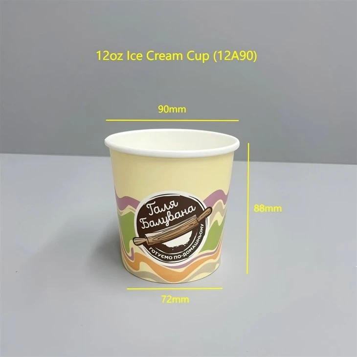 12oz Disposable Cup For Ice Cream With Paper Lid And Wooden Spoon suppliers